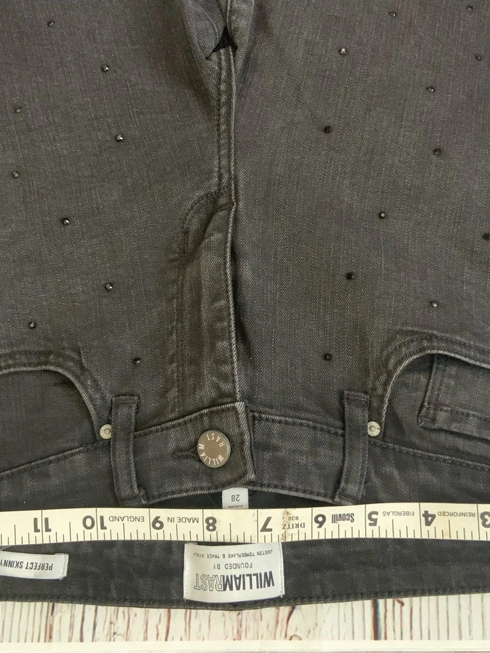 William Rast Black Perfect Skinny Jeans with Subtle Stud Detailing Size 28